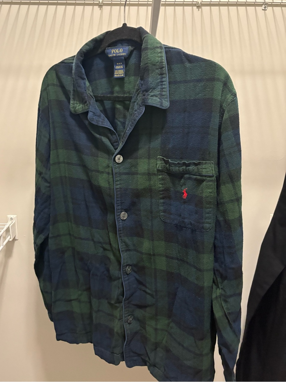 100% Cotton Polo by Ralph Lauren Green & Navy Plaid Button-Down Pajama Shirt